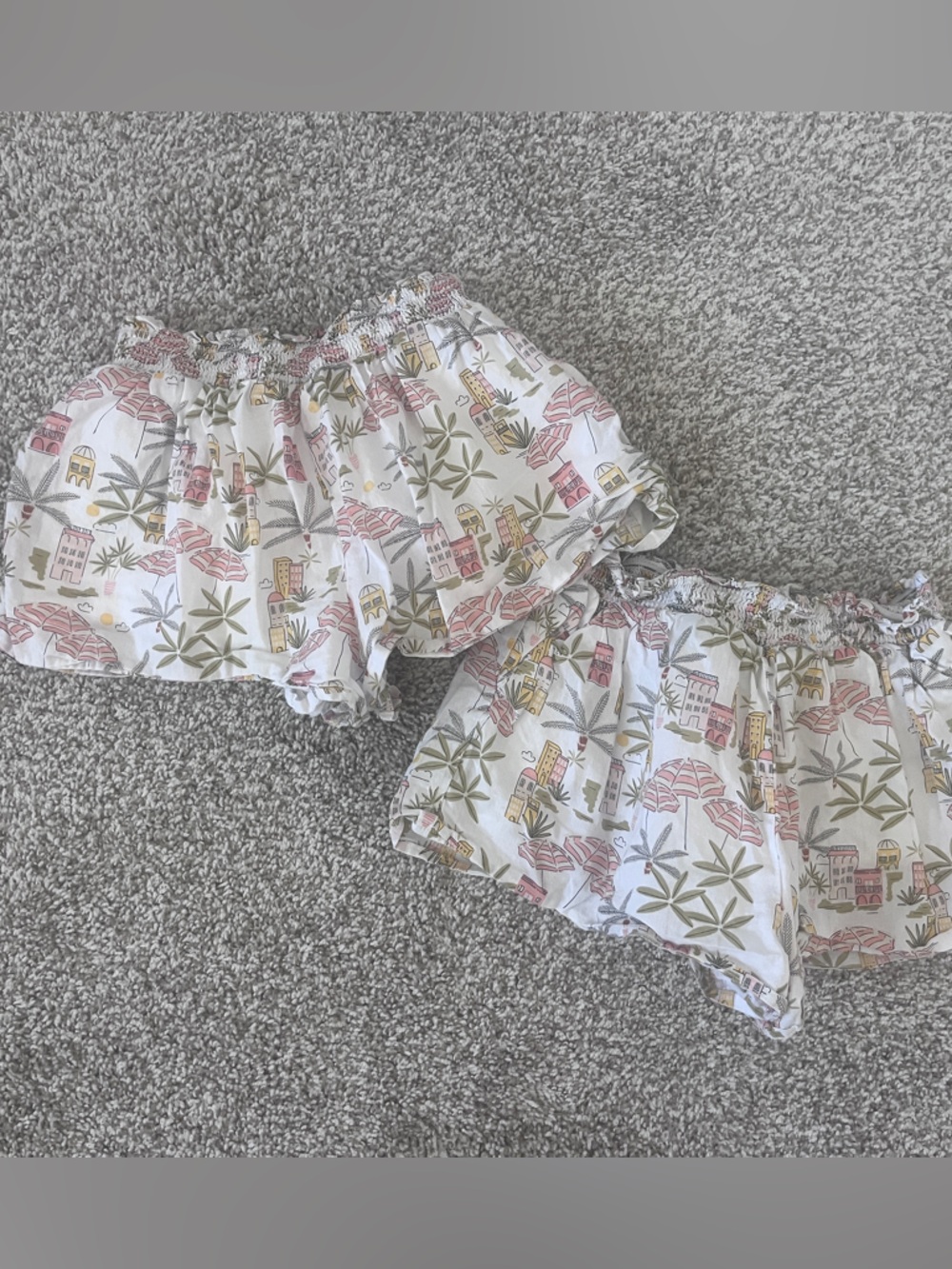 Janie and Jack White Tropical Print Smocked Set with Pink and Yellow Accents